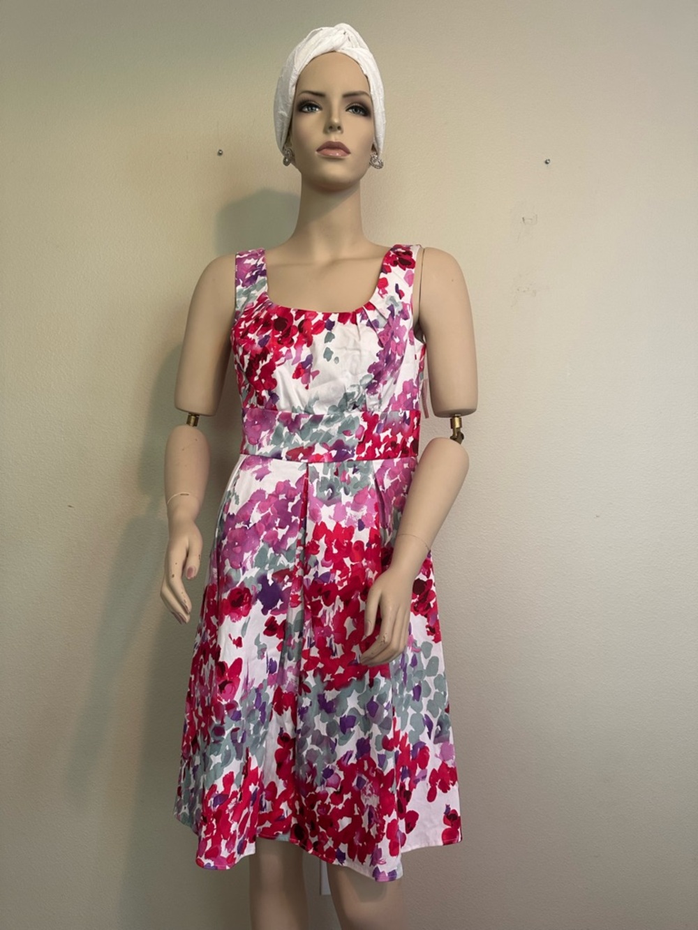dressbarn White Floral Fit-and-Flare Dress with Red and Purple Flowers - Picture 2 of 5